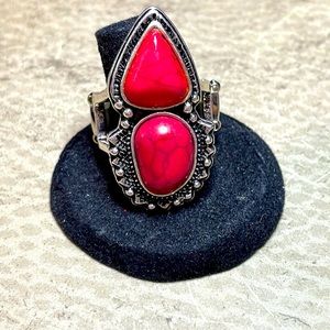 Asymmetrical red natural stone ring